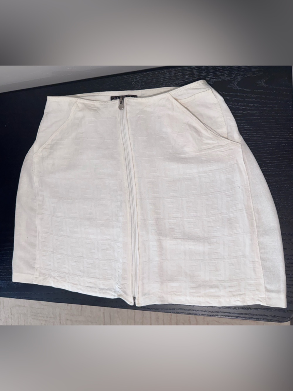 FENDI Vintage Cream Textured Mini Skirt with Logo